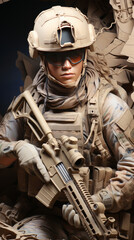 Close-up of a Military Soldier in Full Gear

