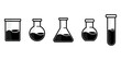 Vector drawing of glass tubes, flasks for chemical experiments. Glass flask for alchemy, magic drinks. A set of flasks for the design of magical rituals.