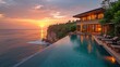 Luxurious Villa Overlooking Breathtaking Ocean Sunset from Infinity Pool.