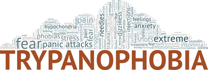 Wall Mural - Trypanophobia word cloud conceptual design isolated on white background.