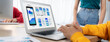 © Summit Art Creations - Panorama banner of startup UX developer or company employee design user interface or UI prototype for mobile application or website software with software display on laptop monitor in office. Synergic