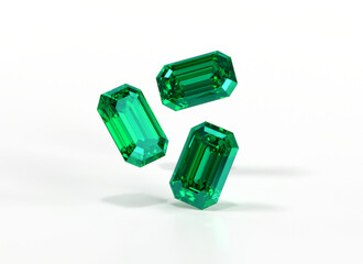 Poster - Green emerald diamond isolated on white background 3d rendering	
