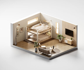 Poster - Isometric view bed room open inside interior architecture 3d rendering digital art	