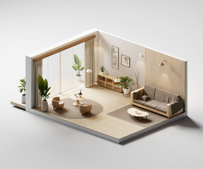 Poster - Isometric view living room muji style open inside interior architecture 3d rendering	
