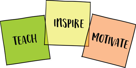 Wall Mural - teach, inspire and motivate, reminder notes, inspirational vector sketch