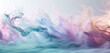 A surreal composition of iridescent smoke in pastel hues, shimmering and flowing over a white surface