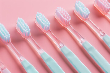 Wall Mural - New toothbrushes on pink background