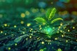© Nico - A green leaf is growing on top of a computer chip. Concept of growth and innovation, as the leaf represents nature and the computer chip represents technology