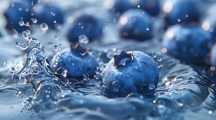 Concept of fresh summer fruits, blueberry in water