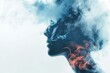 © ERiK - Double exposure abstract background of woman face and smokes. Mental health, depression, stress, overwork, anxiety issues concept