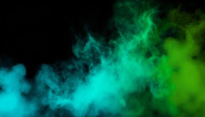 Wall Mural - abstract backdrop cloud of green and blue smoke on a black isolated background soft mystery horror design spooky background texture concept