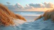 Sandy Beach and Sand Dunes of Camber Sands, East Sussex, England Generative AI