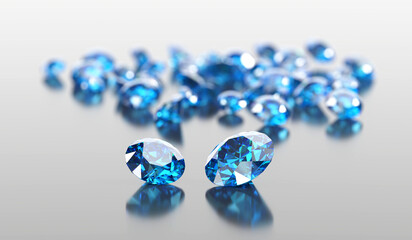 Poster - Blue diamond sapphire placed on glossy background main object focus 3d rendering 