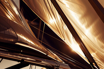 Poster - A close-up of a luxury yacht's sail, its unique design creating an abstract pattern in the warm light