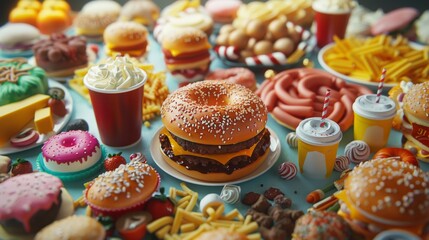 Canvas Print - A table topped with lots of different types of food