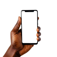 man holding a smart cell phone in hand on a transparent background PNG - easy modification