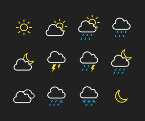 Wall Mural - Set of weather linear icons flat vector design.