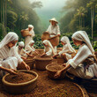 Women from Native American tribes harvesting coffee