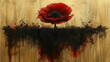  a painting of a red flower sitting on top of a black piece of art that looks like a piece of art.