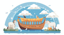Biblical episode of noahs ark in flat cartoon vector