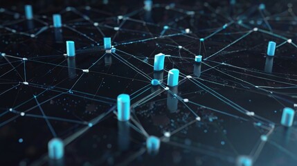 Poster - Futuristic Technology Digital Data Network Connection, Digital Cloud Computing Cyber Security, Abstract digital Blue particles point, Digital cyberspace, Technology digital connection.