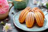 Fototapeta Góry - Classic French madeleine cookies, buttery and delicate, mini sponge cake baked in scallop mold