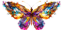 A Vibrant Butterfly With Outstretched Wings, Its Patterns Rendered In A Kaleidoscope Of Colorful Inks, Isolated On White Background