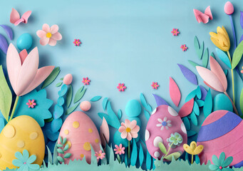 Wall Mural - Easter Poster Banner Cover Paper Artwork Background for Greeting or Social media Post. Neo Art Cards E V 9 22