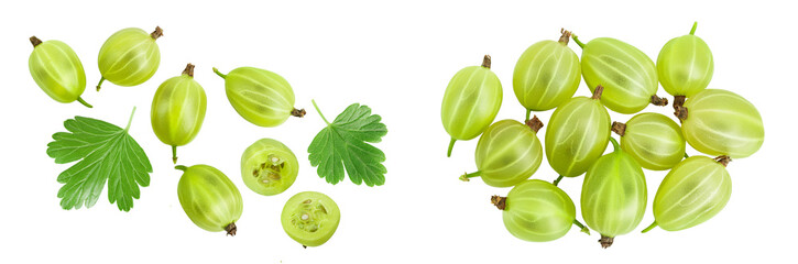 Wall Mural - Green gooseberry isolated on white background. Top view. Flat lay