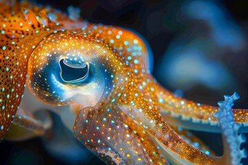 Sticker - Vibrant Close-Up of Colorful Squid in Natural Underwater Habitat with Vivid Textures and Patterns