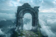 An ancient arched gate in the clouds, representing the historical and mystical atmosphere of ancient civilizations