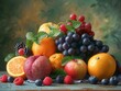 Design a unique and imaginative depiction of the four classical elements using fruits, focusing on earth in particular Utilize creative angles and lighting to make the fruits appear vivid and realisti