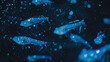 Deep sea scene, bioluminescent creatures, subtle glow, fish adapting to darkness