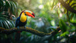 Rainforest birds, vibrant exposure, high saturation, focal lock