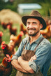 Man Holding a Bunch of Chickens in His Arms