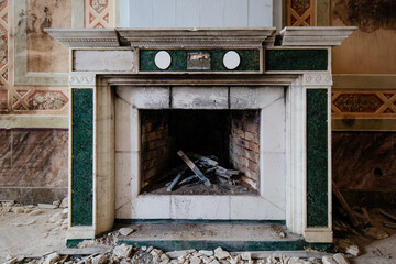 Sticker - Old fireplace in abandoned mansion Pertovo-Dalnee, Moscow region