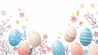 Pastel Easter eggs and flowers in a delicate design.