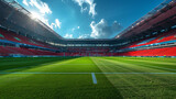 Fototapeta Sport - A large stadium with a bright blue sky and a few clouds