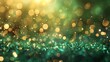 A close up of a green and gold glittery background, AI