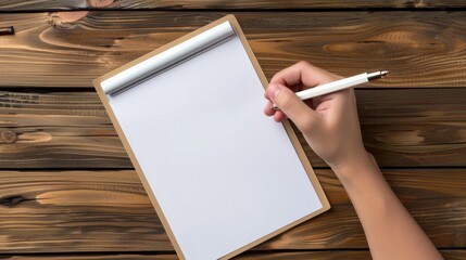 Poster - A person writing on a notepad with pen and paper, AI