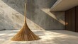 Broom in construction area, important tool in the creation of contemporary architecture. Focus on
