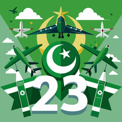 23 March Pakistan Resolution Day. Happy Pakistan Day. National Holiday Vector Illustration Post.
