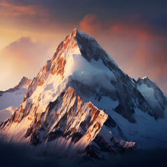 Poster - A snowy mountain peak in the early morning light. 