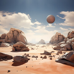 Wall Mural - Surreal desert landscape with floating rocks. 