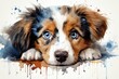 Blue merle cardigan welsh corgi with blue eyes vector illustration lying down in cute pose