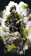 Wall Mural - Soldier in Combat Gear Illustration

