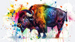 Bison or buffalo colorful with water color spectrum
