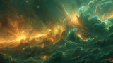 Fototapeta Konie - Stellar Warfare Visualized in a Jade Aurora