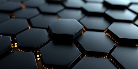 Wall Mural - Abstract background of 3D hexagonal tiles with glowing edges, conveying technology and innovation.