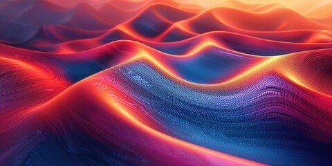 Wall Mural - Abstract digital waves in blue and red gradient colors, representing modern technology background.